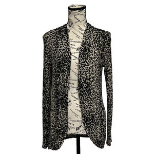 S2J Leopard Cardigan Sweater Viscose Soft Neutral Preppy Casual Modest L